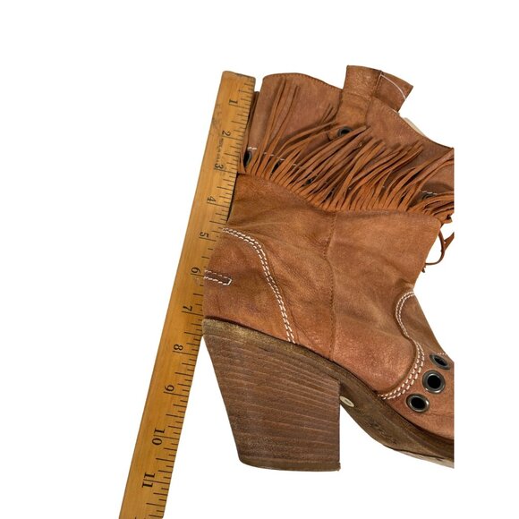 Vintage Western Hobo Camel Fringe Suede Boots Chestnut Women Size 9 ITALY - Picture 7 of 10